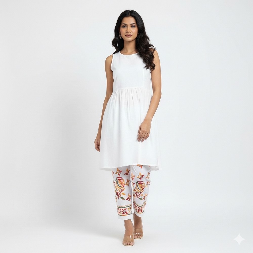 New White multi ankle pants with drawstring - Picture 9 of 10
